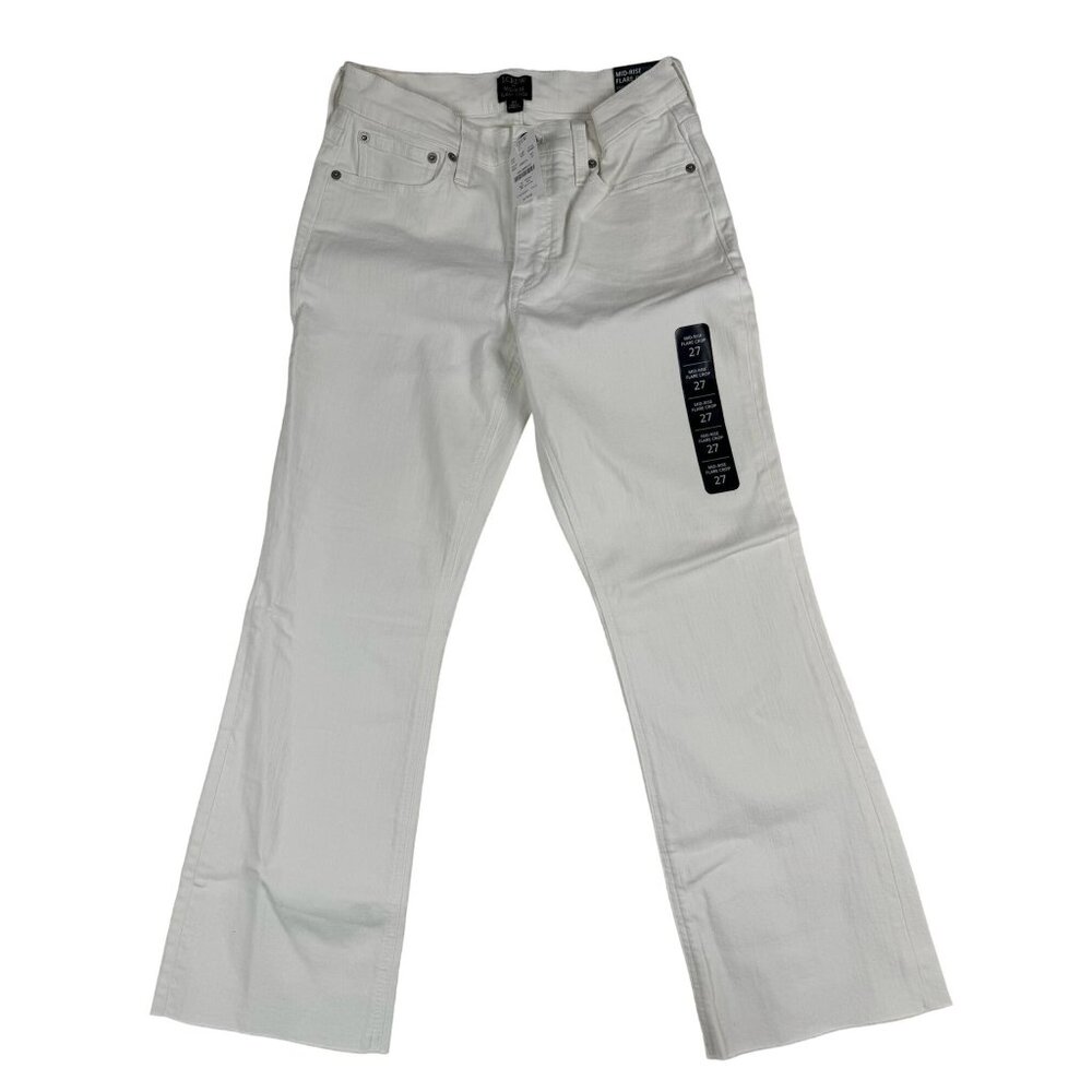 J.Crew Womens Mid-Rise Flare Crop White Jeans Size 27 Cotton/Polyester Blend